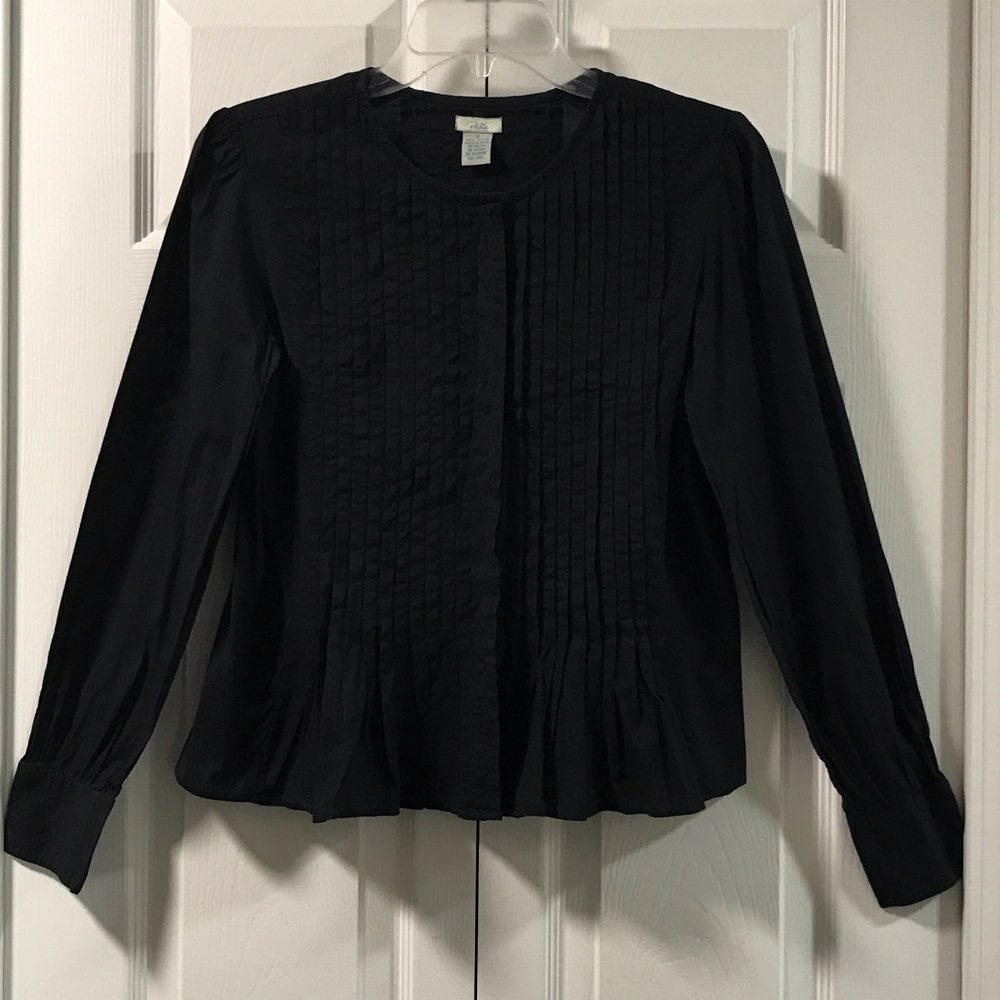 Odille Black Pleated Long Sleeve Women's Blouse